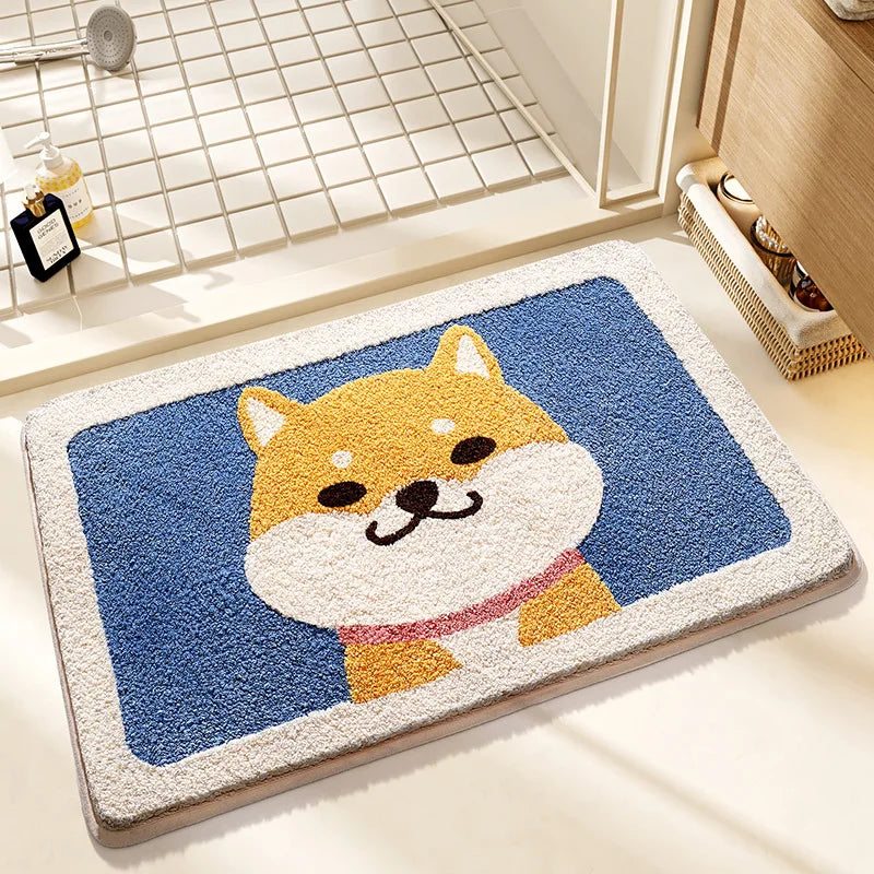 Cute Cartoon Bath Mat High Quality Flocked Microfiber Bathroom Rug