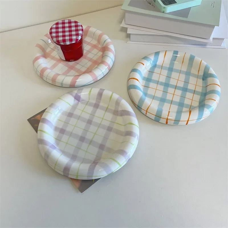 Cream Luxury Plate Dish Food Grade Ceramic Snack Cake Plate