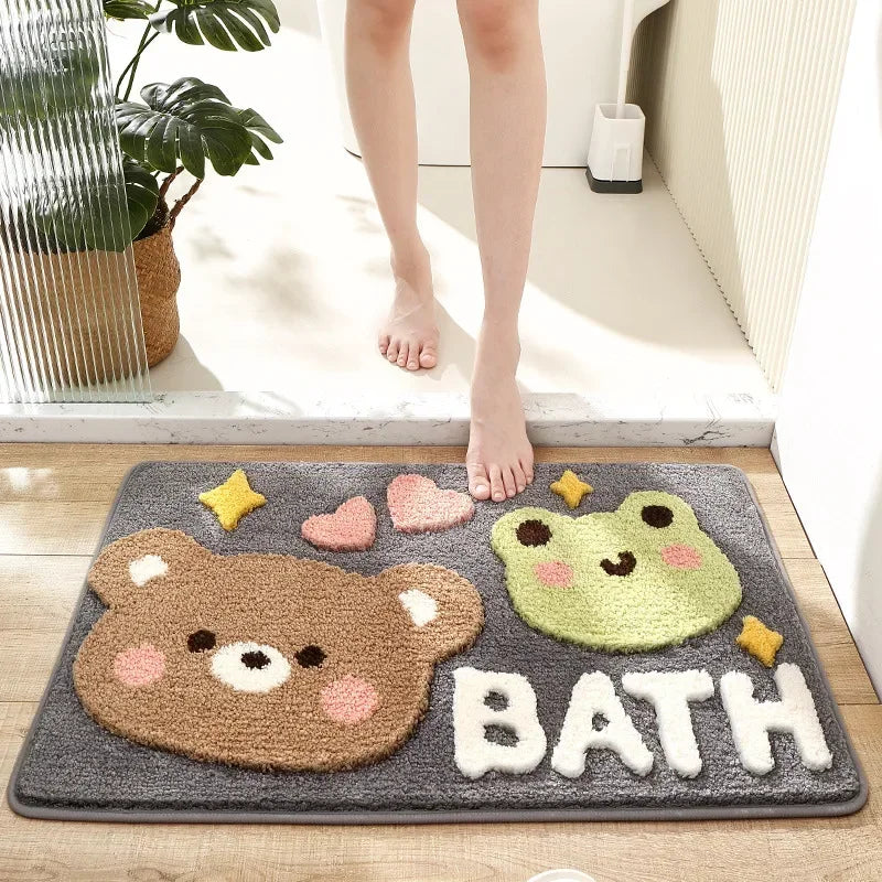 Cute Cartoon Bath Mat High Quality Flocked Microfiber Bathroom Rug